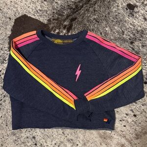 Aviator Nation Navy Crewneck Sweatshirt with Neon Stripes